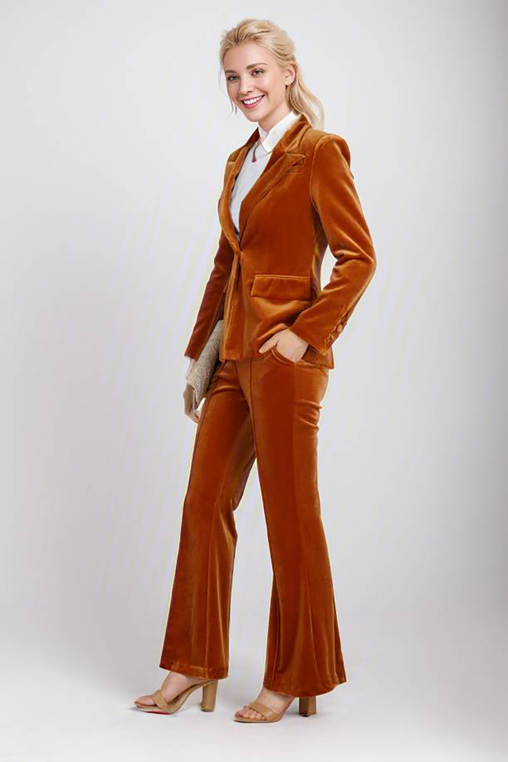 Brown Velvt 2 Piece Fitted Women Party Suits