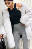 White Oversized Open Front Faux Fur Women Coat