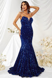 Royal Blue Strapless Sequin Mermaid Long Prom Dress