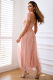 Pink A Line Corset Spaghetti Straps Prom Dress
