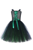 Dark Green Lace-Up Front Tulle Halloween Girl Dress