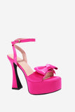 Chunky Hot Pink High Heel Sandals with Bow