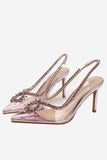 Rhinestone Pink Pointed Toe Stiletto Sandals