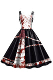 Black Halloween A-line Spaghetti Strap Vintage Dress