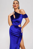 Royal Blue Off the Shoulder Velvet Holiday Party Dress with Hollow-out
