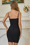 Tight Beaded Little Black Dress with Spaghetti Straps
