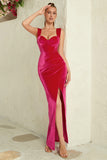 Velvet Fuchsia Corset Prom Dress with Ruffles