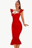 Red Sweetheart Mermaid Midi Corset Cocktail Dress