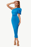 Blue One Shoulder Bodycon Party Dress