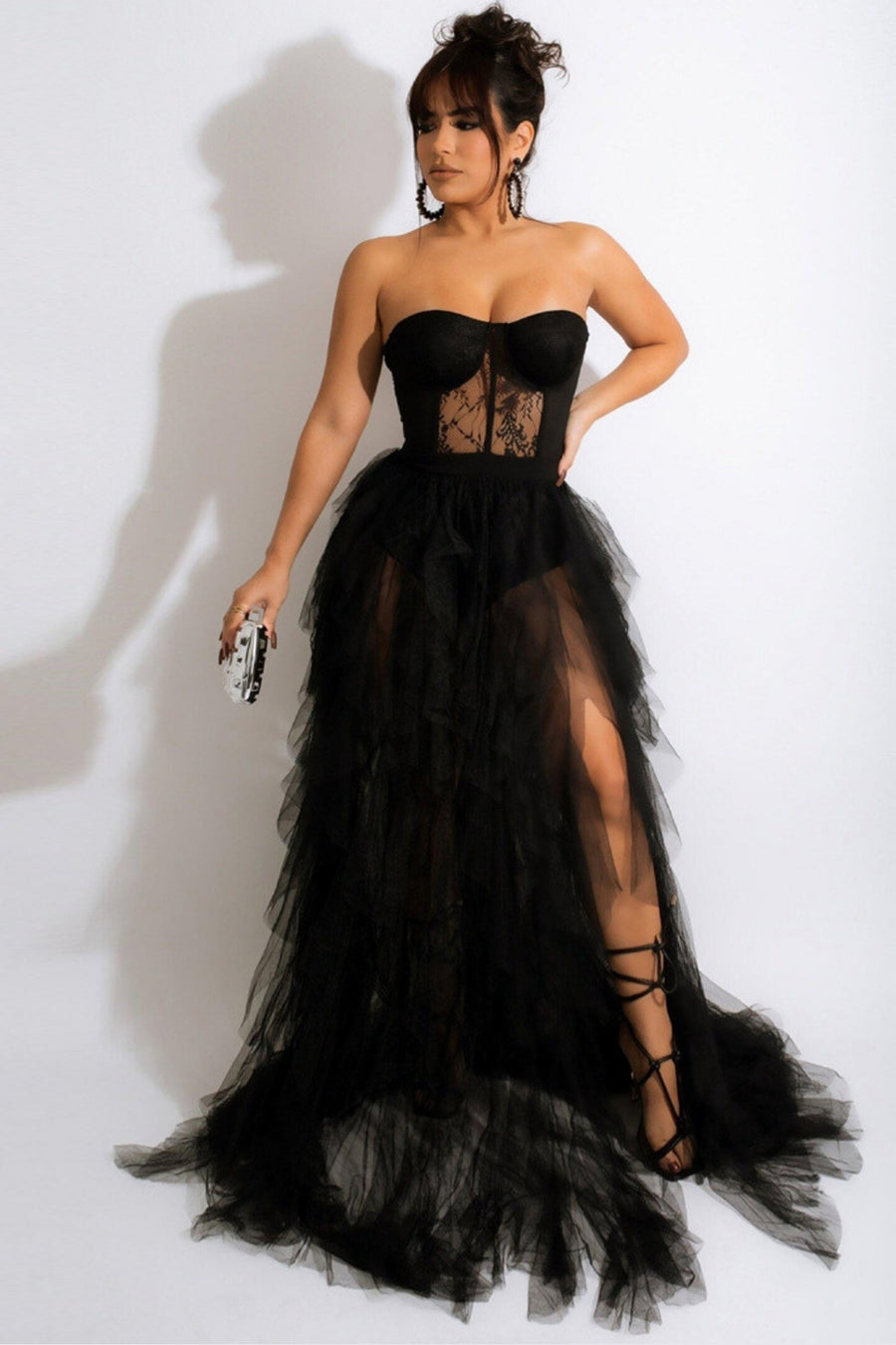 black prom dress under 100 Long Black A-Line Prom Dress with Beaded Lace Corset Black / 0