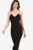 Spaghetti Straps Black Party Dress with Fringes