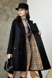 Black Double Breasted Lapel Long Trench Coat with Belt
