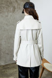 White Double Breasted Lapel Short Trench Coat with Belt