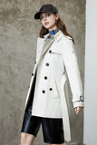 White Double Breasted Lapel Short Trench Coat with Belt