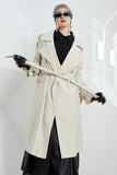Off White Notched Lapel Long Trench Coat with Belt