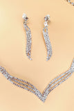 Silver Crystal Necklace Earrings Jewelry Set