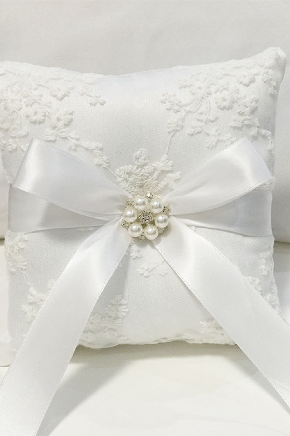 Ivory Lace Pearl Bowknot Ring Bearer Pillow