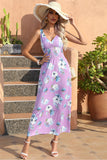 Blue Floral V-Neck Boho Maxi Summer Dress