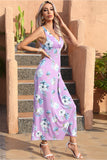 Blue Floral V-Neck Boho Maxi Summer Dress