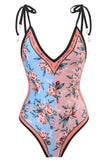 Pink One Piece Flower Printed Swimwear