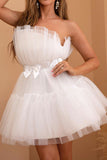 Tulle Strapless White Short Party Dress