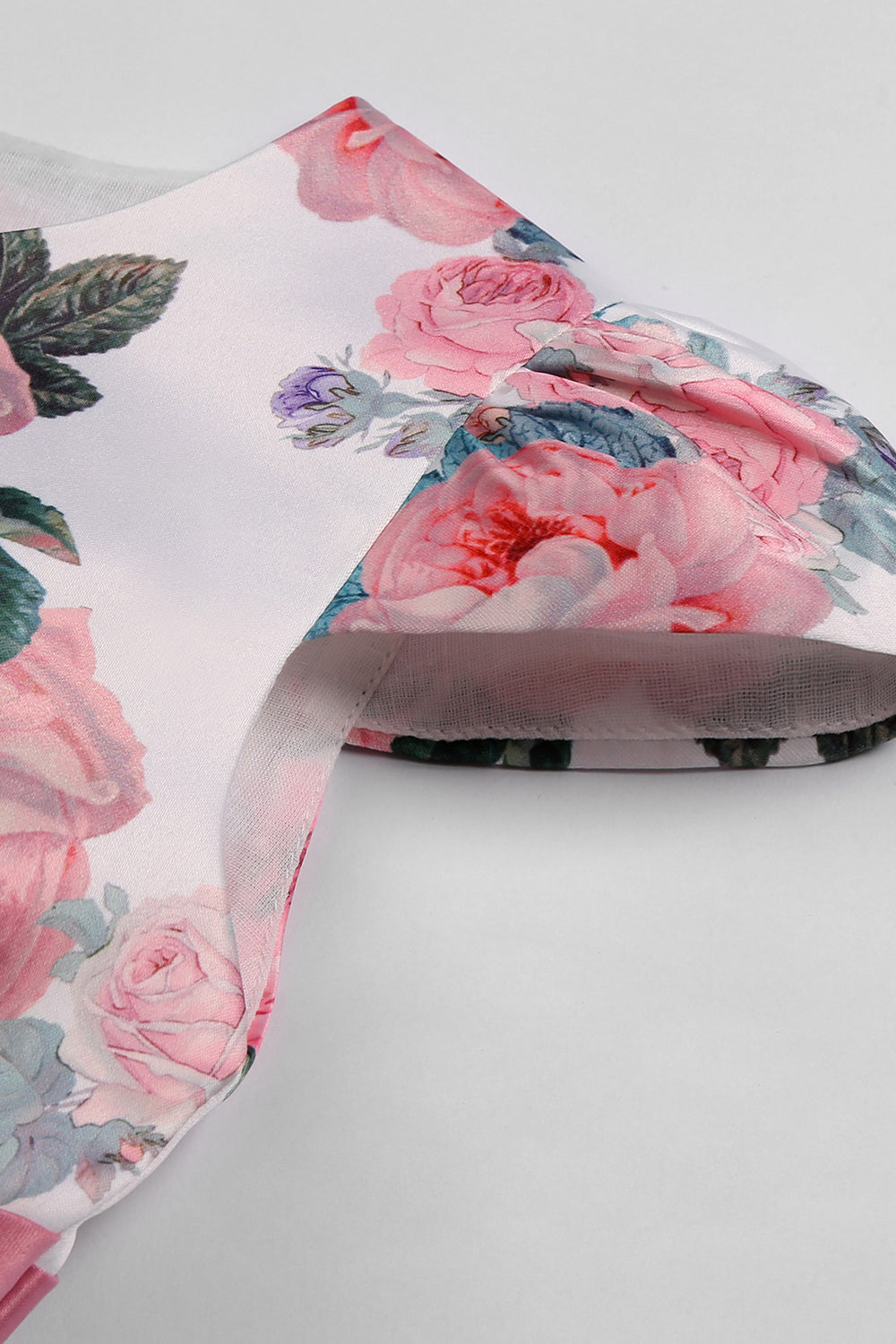 Blush Print Floral Long Girls' Dress with Bowknot