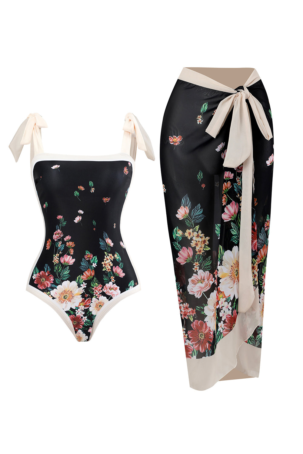Zapaka Women Black One Piece Swimwear Set Vintage Printed Bikini with Beach  Skirt – ZAPAKA