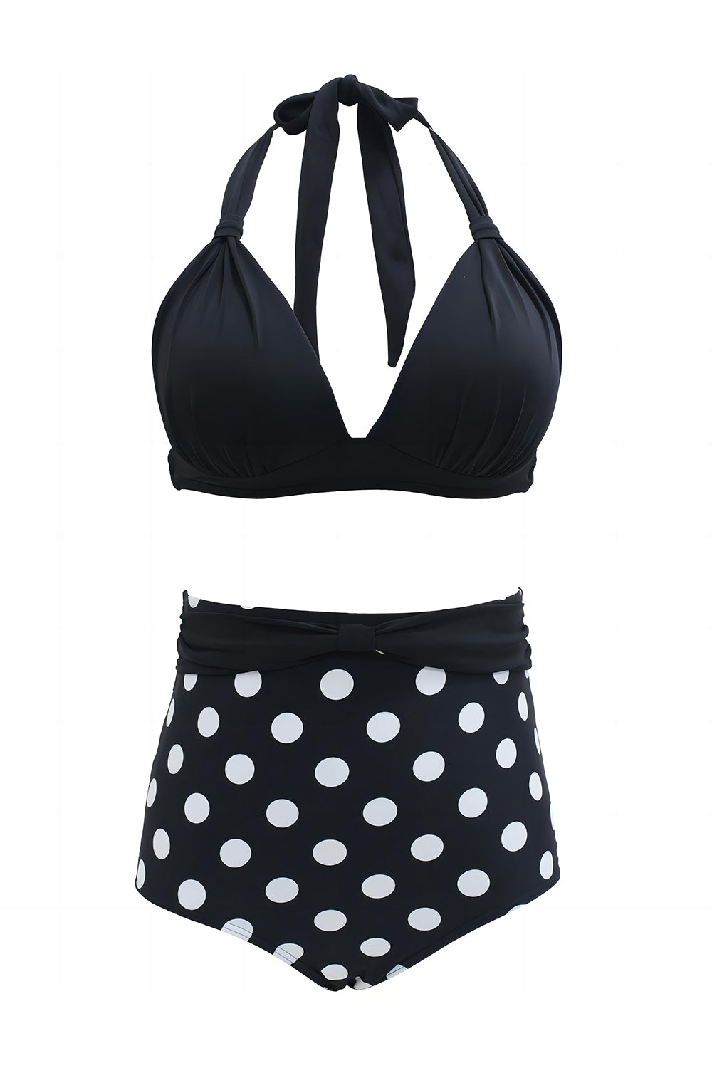 Zapaka Women Black Swimsuit Two Piece Polka Dots Halter Swimwear – ZAPAKA