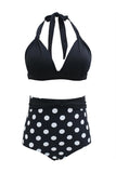 Black Polka Dots Halter Swimwear
