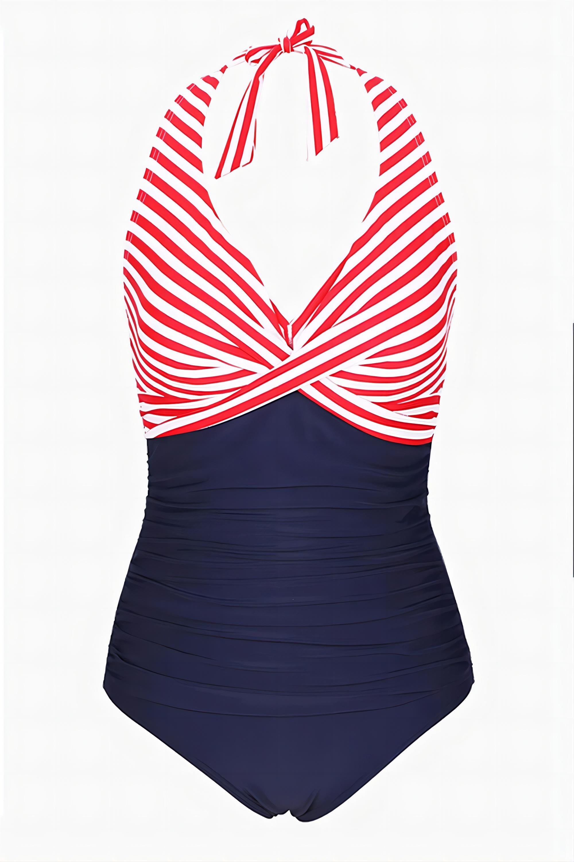 Stripes Halter One Piece Swimwear