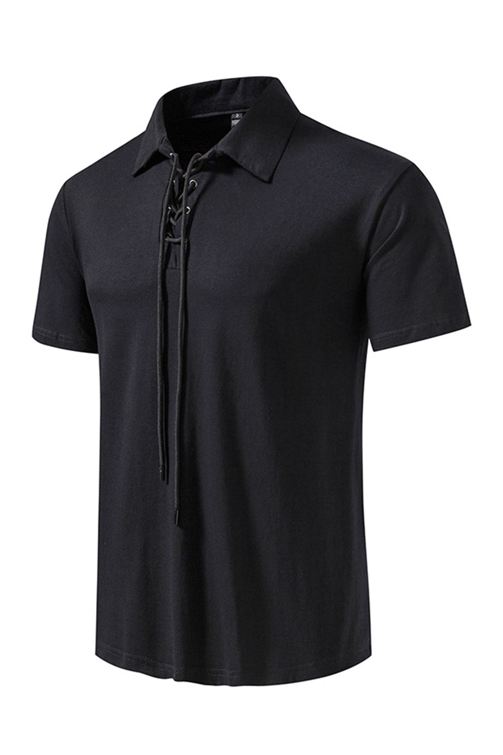 Summer Casual Black Men's Tops with Lace-up