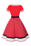 Black V-neck Polka Dots 1950s Dress