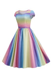 Colorful A Line Vintage 1950s Dress