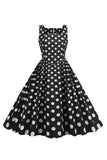 Black Polka Dots Vintage 1950s Dress