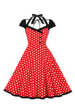Red Polka Dots Halter Swing 1950s Dress