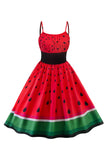 Red Watermelon Printed Vintage 1950s Dress