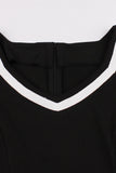 V Neck Short Sleeves Black 1950s Dress With Belt
