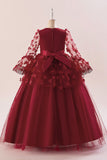 Pink Tulle Girl Party Dress with Appliques