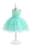Blue Tulle Girl Party Dress with Bows