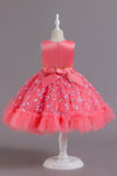 A Line Jewel Neck Pink Girl Party Dress with Appliques