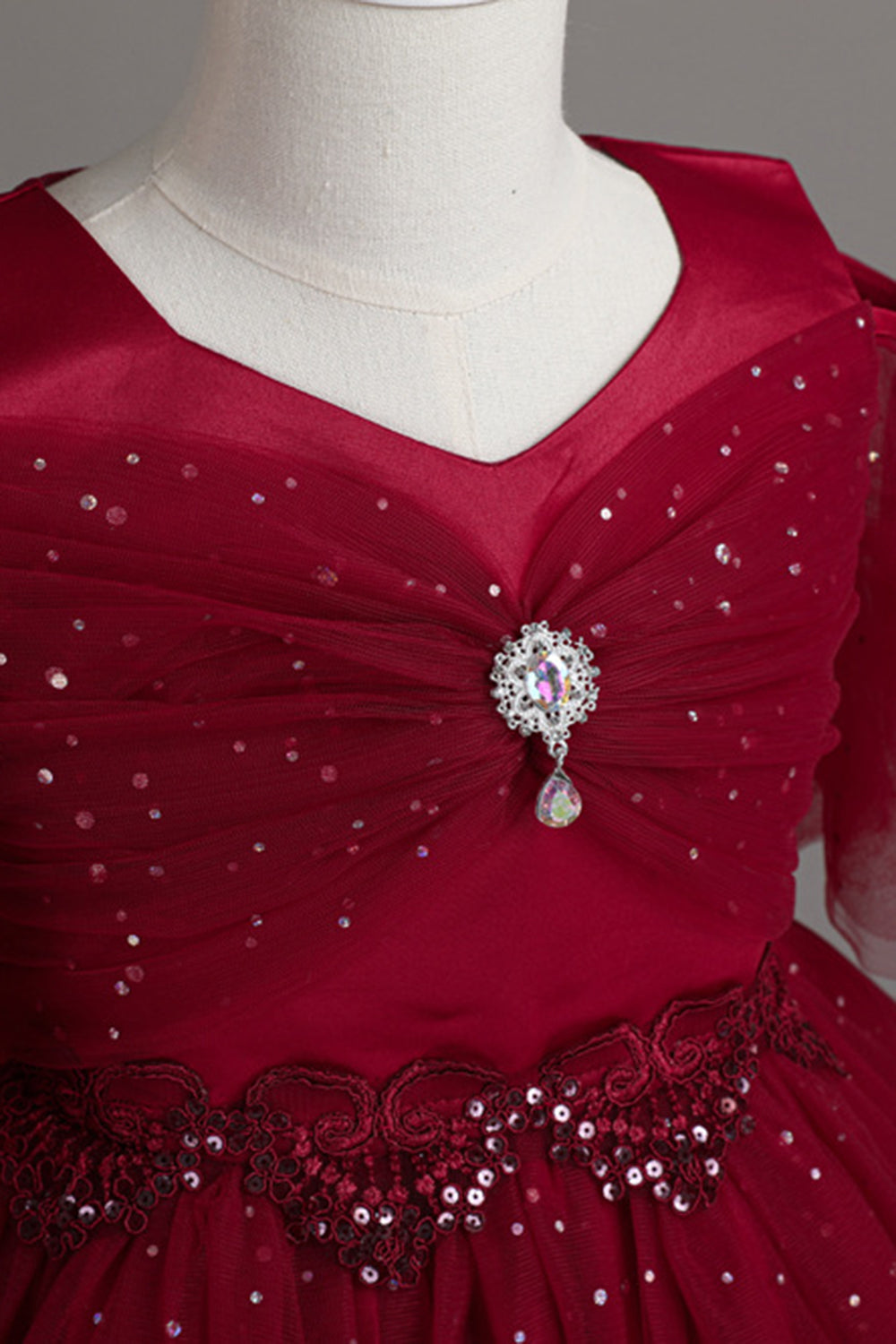 A Line Off the Shoulder Burgundy Tulle Girl Dress