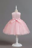 Champagne A Line Tulle Sleeveless Flower Girls' Party Dress With Bow