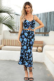 Two-piece Summer Casual Dress with Blue Floral Printed