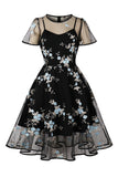Swing Black 1950s Dress with Embroidery