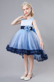 Blue Tulle Glitter Flower Girls Party Dress With Bow