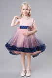 Blue Tulle Glitter Flower Girls Party Dress With Bow