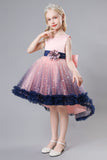 Blue Tulle Glitter Flower Girls Party Dress With Bow