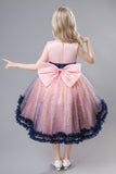 Blue Tulle Glitter Flower Girls Party Dress With Bow