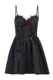 Spaghetti Straps Black 1950s Dress with Lace