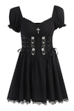 Puff Sleeves Black 1950s Dress with Lace
